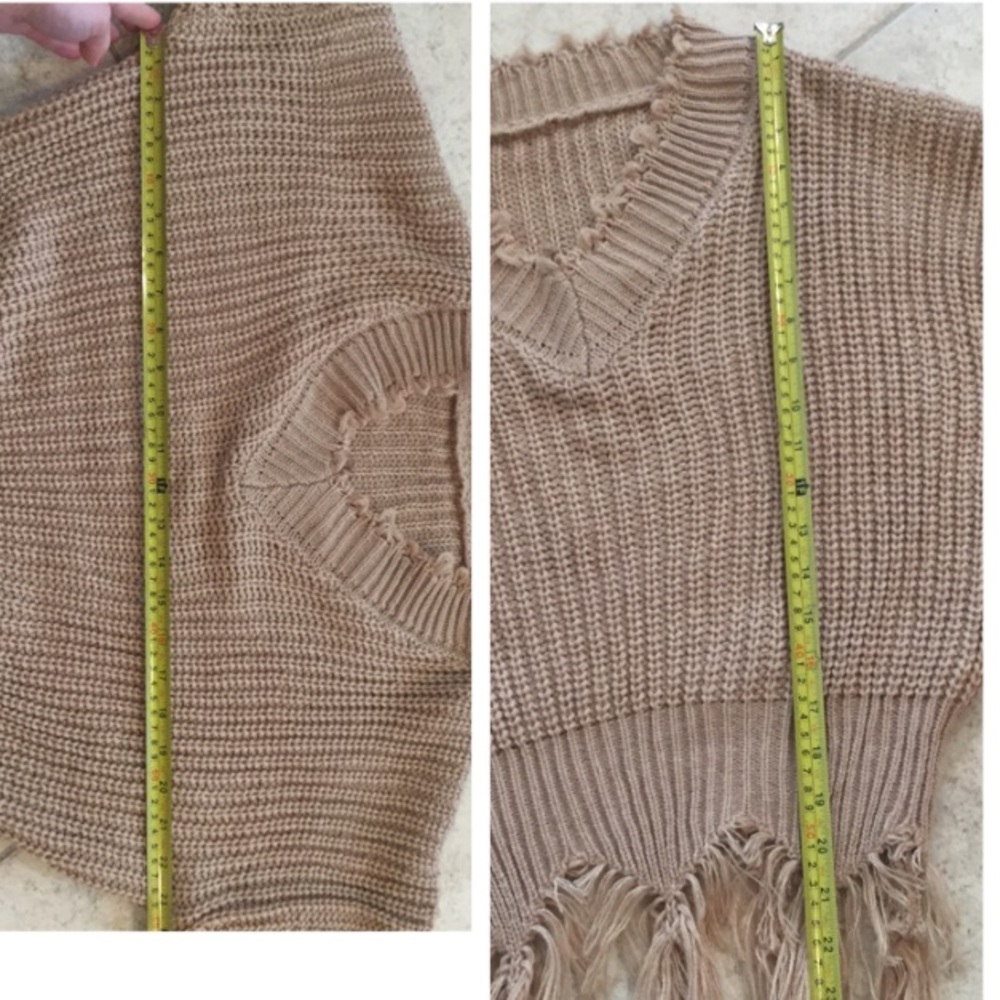 Tan Distressed V Neck Sweater - Picture 5 of 5